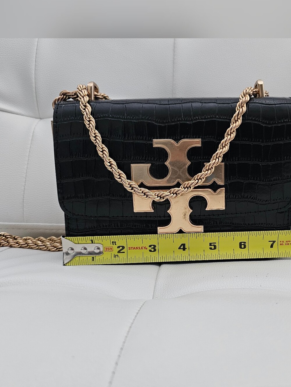 Authentic Tory Burch Black Croc-Embossed Crossbody with Gold Logoa - Picture 13 of 15